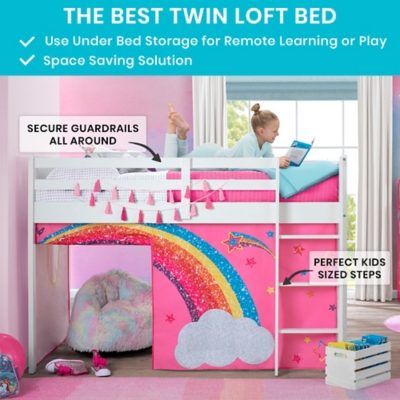 Delta Children Twin Low Loft Bed with Jojo Siwa Tent/Curtain Set | Ashley