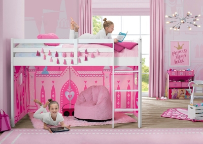 Delta Children Twin Low Loft Bed With Princess Tentcurtain Set Ashley