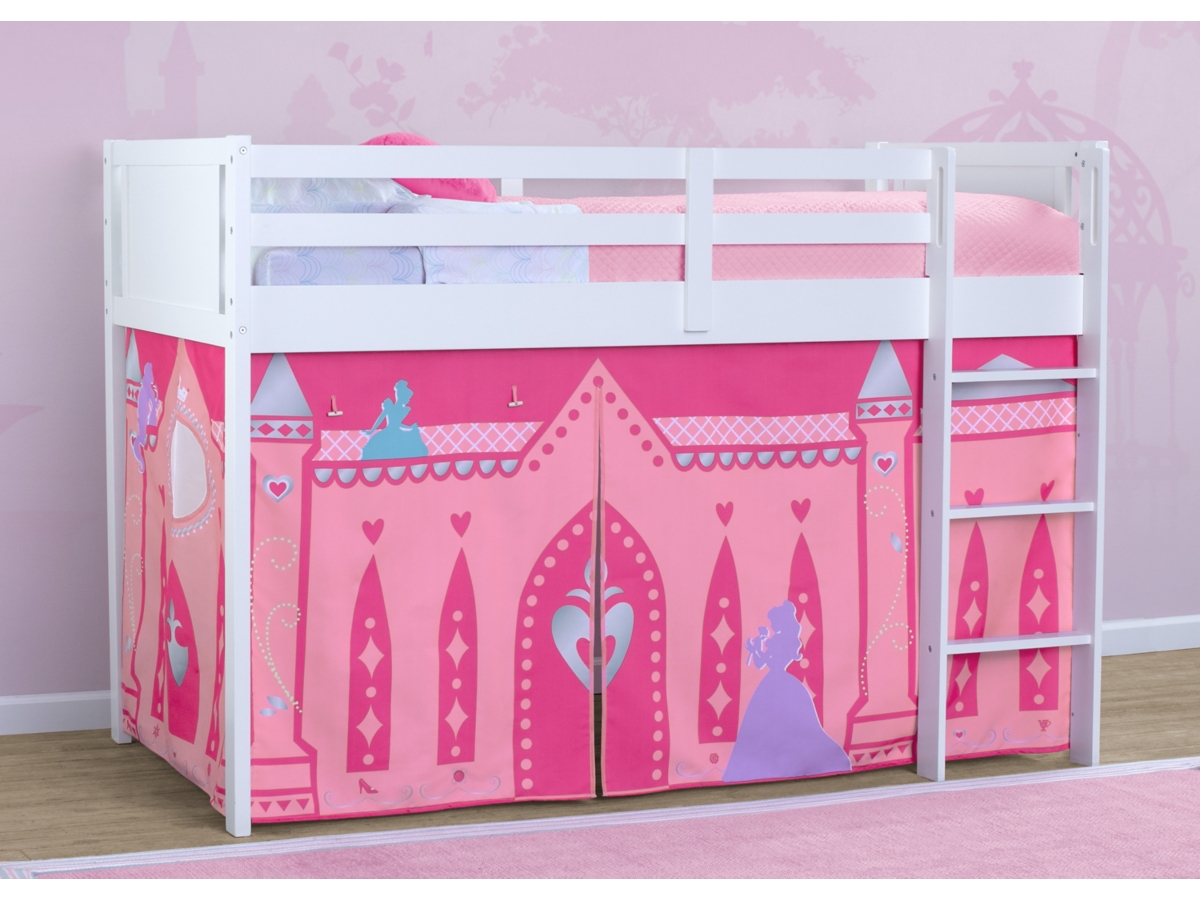 Delta Children Twin Low Loft Bed with Princess Tent/Curtain Set 