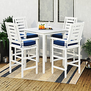 CorLiving Outdoor Bar Table and 4 Barstools, White, rollover