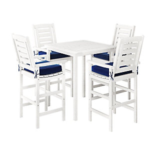 CorLiving Outdoor Bar Table and 4 Barstools, White, large