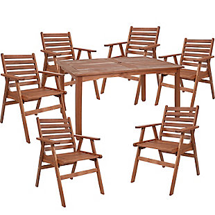 7-Piece Meranti Wood 5-Foot Dining Table with Chairs, , rollover