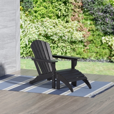 Westin Outdoor Elger Outdoor Adirondack Chair with Ottoman, Black, large