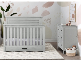Simmons Kids Caden 3-Piece Nursery Furniture Bedroom Bundle, Rustic Mist