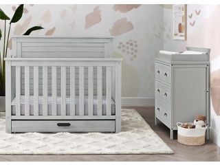 Simmons Kids Caden 5-Piece Nursery Essentials Bedroom Bundle, Rustic Mist