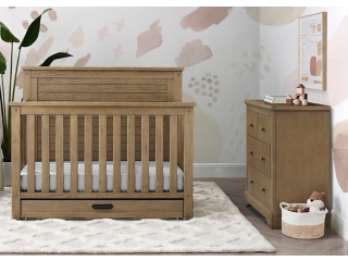 Simmons Kids Caden 3-Piece Nursery Furniture Bedroom Bundle, Rustic Acorn