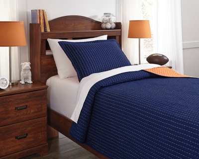Dansby 2-Piece Twin Coverlet Set, Navy/Orange, large
