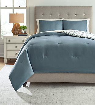 Adason Queen Comforter Set, Blue/White, rollover