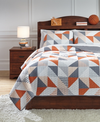 Layne 3-Piece Full Coverlet Set, Gray/Orange