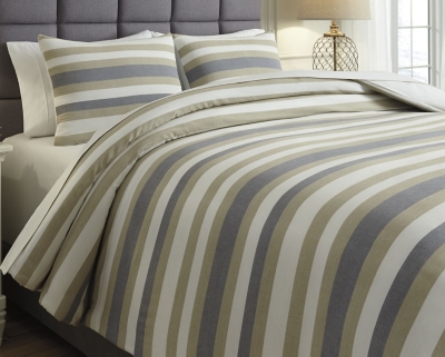 gray and tan bedding