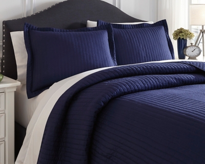 Raleda 3-Piece Queen Coverlet Set, Navy, rollover