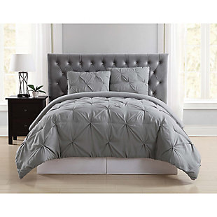 Pleated Twin XL Comforter Set, Gray, rollover