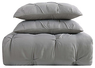 Pleated Twin XL Comforter Set, Gray, large