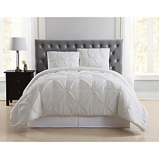 Pleated Twin XL Comforter Set, Ivory, rollover