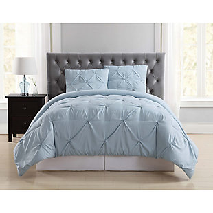 Pleated Twin XL Comforter Set, Light Blue, rollover