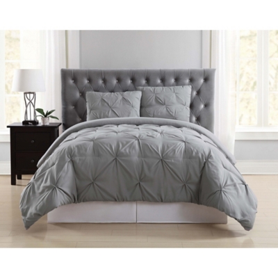 Pleated Full/Queen Comforter Set, Gray, large