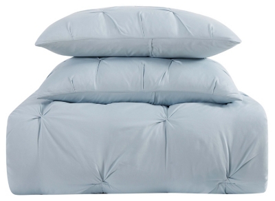 Pleated King Comforter Set, Light Blue