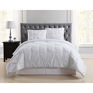 Pleated Twin XL Duvet Set, White, rollover