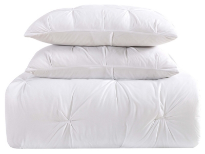 Pleated Twin XL Duvet Set, White, large