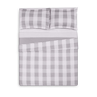 Plaid Twin XL Quilt Set, Gray/White, large