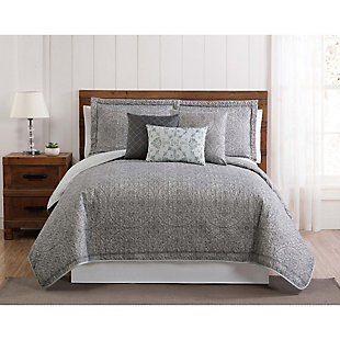 Floral Print Queen Quilt Set, Gray/White, rollover