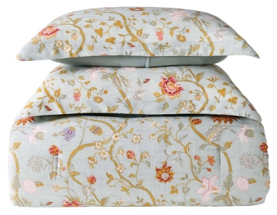 Floral Print Twin XL Comforter Set, Blush Pink/Blue, large