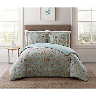Floral Print Full/Queen XL Comforter Set, Blush Pink/Blue, rollover