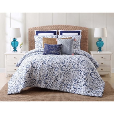 Floral Print Twin XL Comforter Set, White/Navy
