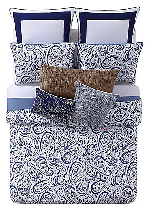 Floral Print Full/Queen Comforter Set, White/Navy, large