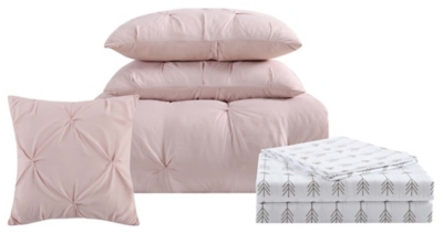 Pleated Twin Comforter Set, Blush Pink, large