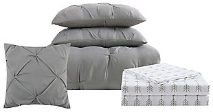 Pleated Arrow Twin XL Comforter Set, Gray, large