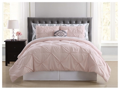 Pleated Twin Comforter Set, Blush Pink, large