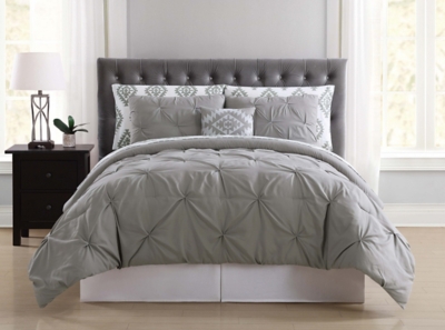 Pleated Twin Comforter Set, Gray, large