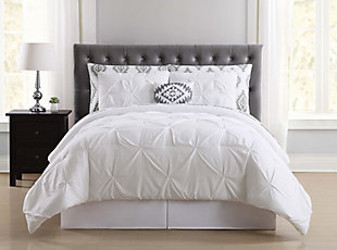 Pleated Twin Comforter Set, White, rollover