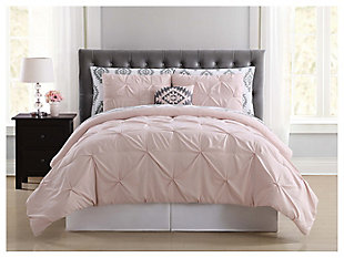 Pleated Full Comforter Set, Blush Pink, large