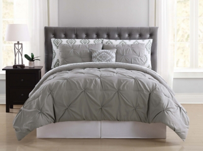 Truly Soft Pueblo Pleated Full Bed in a Bag, Gray