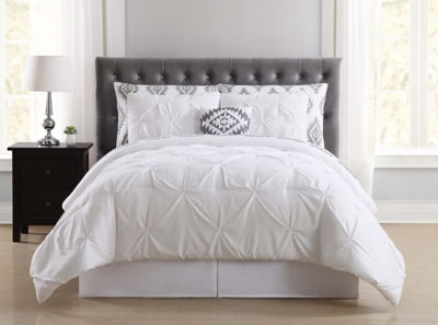Pleated Full Comforter Set, White, large