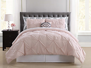 Pleated Queen Comforter Set, Blush Pink, rollover