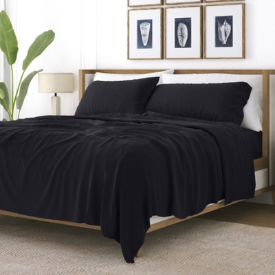 4 Piece Premium Ultra Soft California King Bed Sheet Set, Black, large