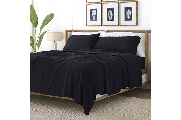 Create your own heavenly haven with this 4-piece California king sheet set. Woven of the finest imported double-brushed yarns for a new level of indulgence and breathability, soft-to-the-touch microfiber will stay smooth and wrinkle free for years of easy-care comfort. Available in a variety of coordinating colors for an irresistibly luxurious impression.Includes flat sheet, fitted sheet and 2 pillowcases | Made of 100% 90 gsm microfiber | Double-brushed for outstanding comfort | Hypoallergenic and antimicrobial for allergy sufferers and sensitive skin | 16" deep pocket fitted sheets, perfect for oversized mattresses | Machine washable | Imported