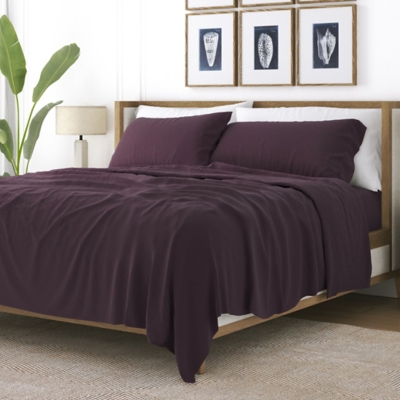 4 Piece Premium Ultra Soft Full Bed Sheet Set, Purple, large