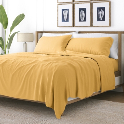 4 Piece Premium Ultra Soft Queen Bed Sheet Set, Gold, large