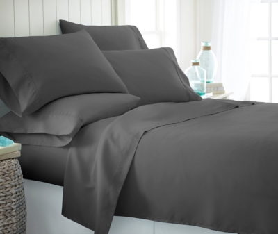 6 Piece Luxury Ultra Soft California King Bed Sheet Set, Gray, rollover