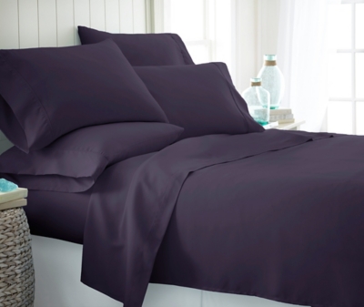 6 Piece Luxury Ultra Soft California King Bed Sheet Set, Purple, rollover