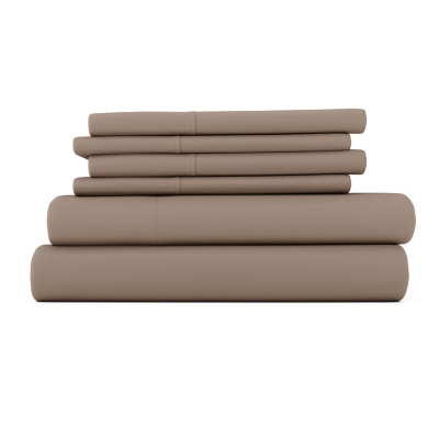 6 Piece Luxury Ultra Soft King Bed Sheet Set, Taupe, large