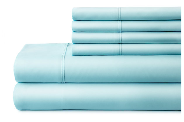 Create your own heavenly haven with this 6-piece California king sheet set. Woven of the finest imported double-brushed yarns for a new level of indulgence and breathability, soft-to-the-touch microfiber will stay smooth and wrinkle free for years of easy-care comfort. Available in a variety of coordinating colors for an irresistibly luxurious impression.Includes flat sheet, fitted sheet and 4 pillowcases | Made of 100% 90 gsm microfiber | Double-brushed for outstanding comfort | Hypoallergenic and antimicrobial for allergy sufferers and sensitive skin | 16" deep pocket fitted sheets, perfect for oversized mattresses | Machine washable | Imported