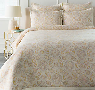 Botanical 2 Piece Twin Duvet Bedding Set, Rose/Light Gray/Mustard, large