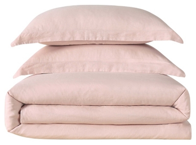 Linen Brooklyn Loom Full/Queen Duvet Set, Blush Pink, large