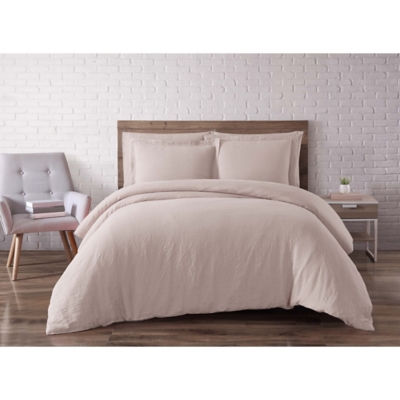Linen Brooklyn Loom Full/Queen Duvet Set, Blush Pink, large