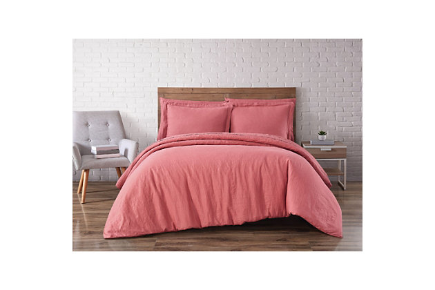 Made of naturally moisture-wicking linen to keep you cool and comfortable all night long, this full/queen duvet set is the stuff dreams are made of. What a light and lovely choice for your sleep retreat.Includes duvet and 2 standard shams | Made of linen | Imported | Machine washable